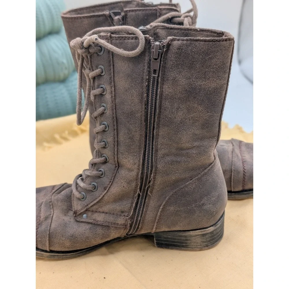 Rampage Ram-Jedi Brown Combat Boots Size 7 Grunge Faux Leather Bikercore Goth...